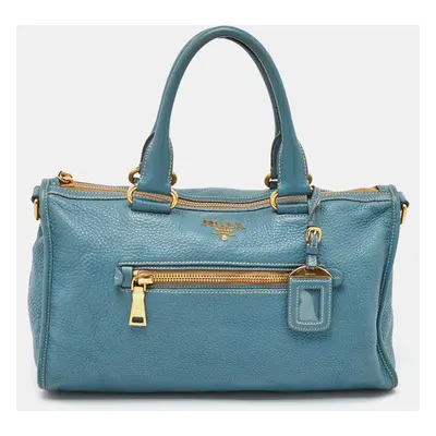 Prada Blue Leather Vitello Daino Satchel