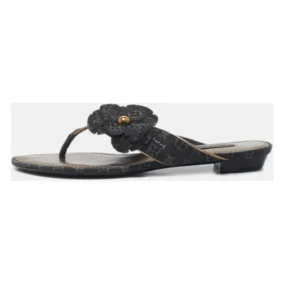 Louis Vuitton Black Denim Trim Monogram Thong Sandals Size