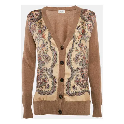 Etro Beige Paisley Print Silk and Wool Knit Cardigan