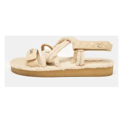 Chanel Beige Quilted Leather and Rope Dad Sandals Size