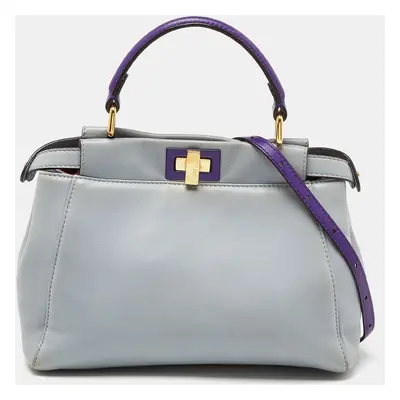 Fendi Blue/Purple Leather Mini Peekaboo Top Handle Bag