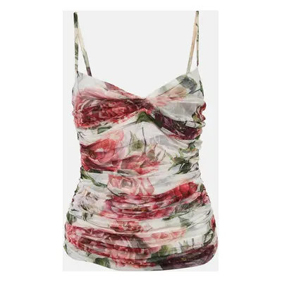 Dolce & Gabbana Multicolor Rose Print Draped Sleeveless Top