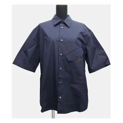 Hermes Navy Cotton Shirt with Leather Details Men's Size