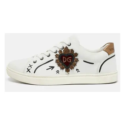 Dolce & Gabbana White Leather Heart Embellished Lace Up Sneakers Size