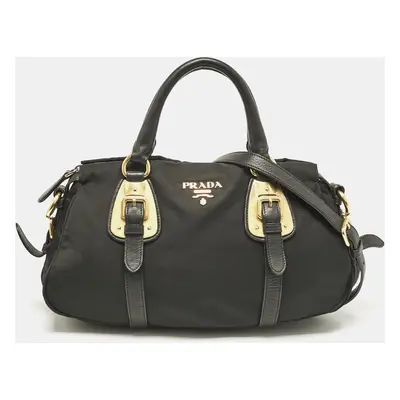 Prada Black Tessuto Nylon and Leather Satchel