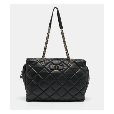 Salvatore Ferragamo Black Quilted Leather Ginette Chain Shoulder Bag