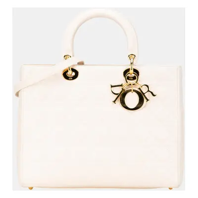 Dior White Large Lambskin Cannage Lady Dior