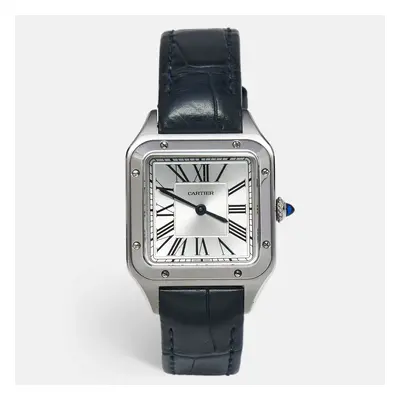 Cartier Silver Stainless Steel Alligator Santos-Dumont WSSA0086 Women's Wristwatch