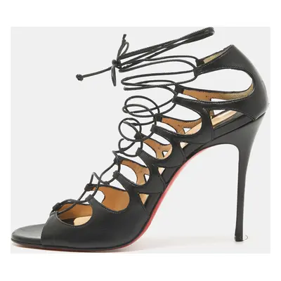 Christian Louboutin Black Leather Aqueduchesse Gladiator Sandals Size