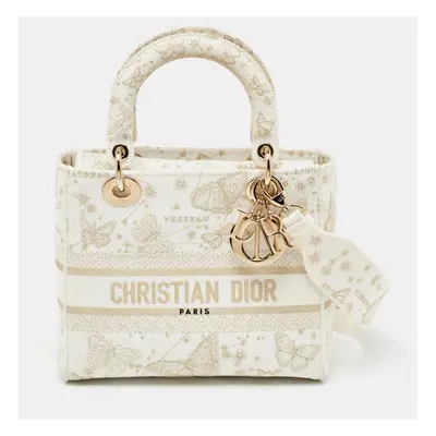 Dior White Embroidered Canvas Zodiac Medium Lady D-Lite Bag