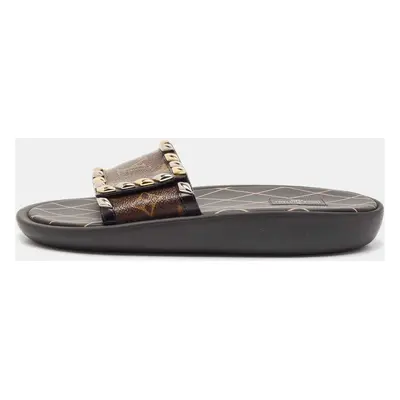 Louis Vuitton Monogram Canvas and Studded Leather Eldorado Flat Slides Size