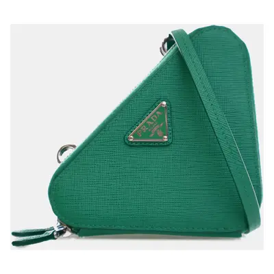 Prada Green Mini Saffiano Lux Double Triangle Satchel