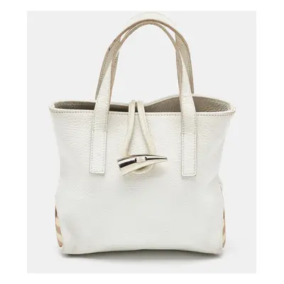 Burberry White/Beige Leather and Coated Canvas Satchel