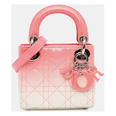 Dior Pink White Micro Ombre Patent Cannage Lady Dior