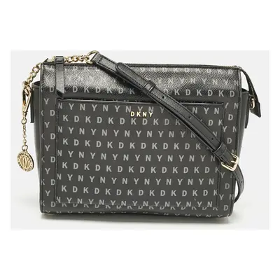 DKNY Black/Grey Monogram Coated Fabric Ava Zip Crossbody Bag