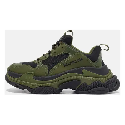 Balenciaga Green/Black Leather and Mesh Triple Sneakers Size