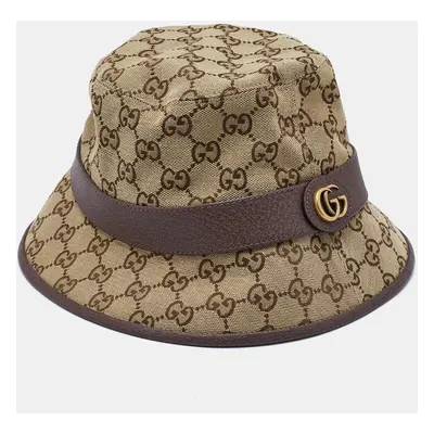 Gucci Brown GG Cotton Canvas and Leather Bucket Hat