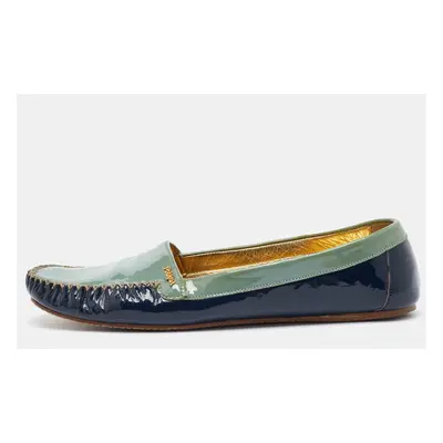 Prada Two Tone Blue Patent Leather Slip On Loafers Size