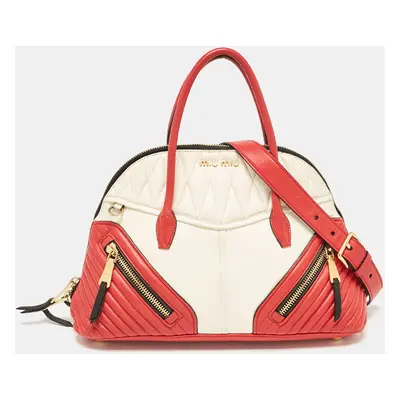 Miu Miu Red/White Leather Biker Dome Satchel