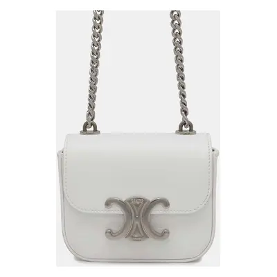 Celine White Shiny Calf Leather Mini Claude Chain Shoulder Bag