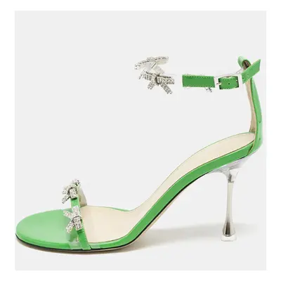 Mach & Mach Green Patent Leather and PVC Floating Crystal Bow Sandals Size 38.5