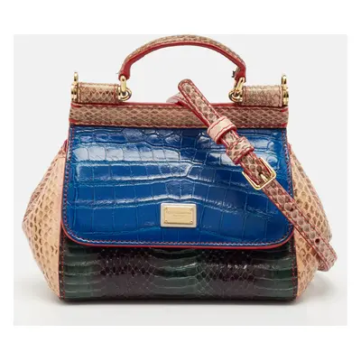 Dolce & Gabbana Multicolor Python and Croc Micro Miss Sicily Top Handle Bag