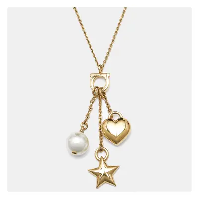 Salvatore Ferragamo Faux Pearl Gold Tone Necklace