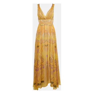 Christian Dior Yellow Printed Silk Maxi Dress