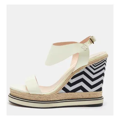 Nicholas Kirkwood White Patent Leather Ankle Strap Espadrille Wedge Sandals Size