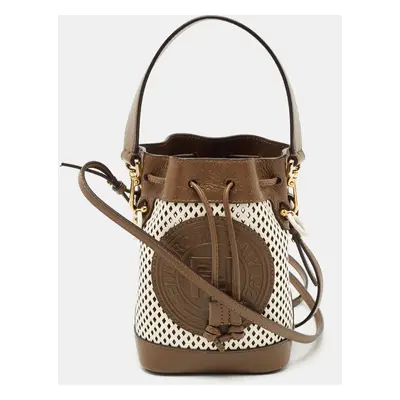 Fendi Olive Green/White Perforated Leather Mini Mon Tresor Bucket Bag