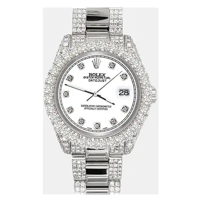 Rolex datejust pave 7.2ct iced diamond white track Wristwatch