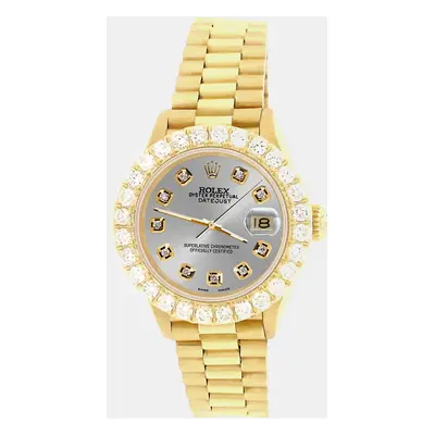 Rolex president datejust yellow gold Wristwatch with 2ct diamond bezel gray diamond dial