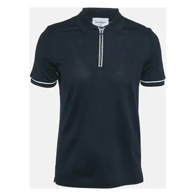 Salvatore Ferragamo Navy Blue Cotton Pique Polo T-Shirt