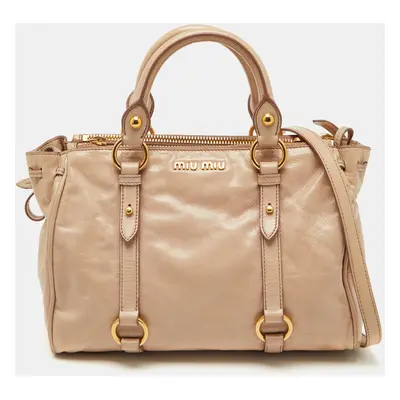 Miu Miu Beige Leather Gathered Tote