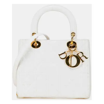 Dior White Medium Patent Cannage Lady Dior