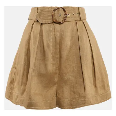 Zimmermann Olive Green Linen Belted Shorts