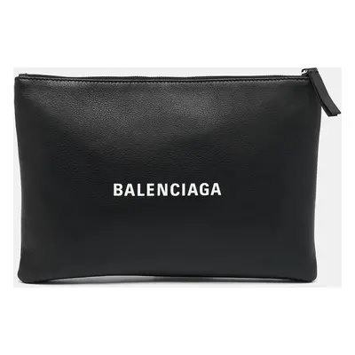 Balenciaga Black Leather Zip Pouch