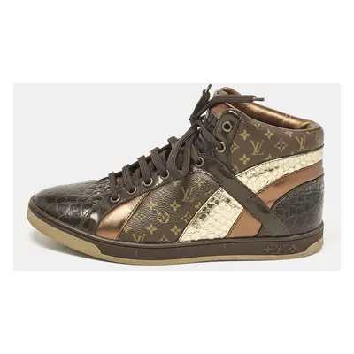 Louis Vuitton Brown Monogram Canvas and Crocodile Punchy High Top Sneakers Size 36.5