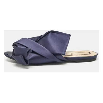 N21 Navy Blue Satin Knot Flat Slides Size