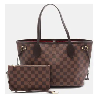 Louis Vuitton Neverfull Pm Tote Bag Coated Canvas Leather Damier Brown