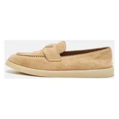 Prada Beige Suede Logo Plaque Slip On Loafers Size