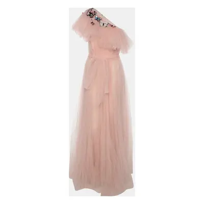 Valentino Pink Tulle Embellished One shoulder Evening Dress