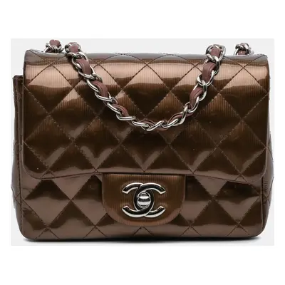 Chanel Brown Mini Square Classic Patent Single Flap