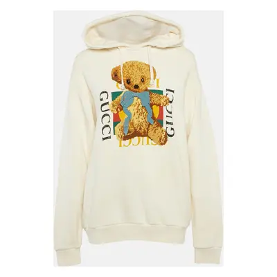 Gucci Cream Teddy Embroidered Cotton Knit Hoodie