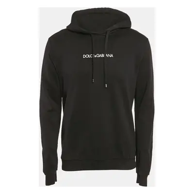 Dolce & Gabbana Black Logo Embroidered Cotton Hooded Sweatshirt