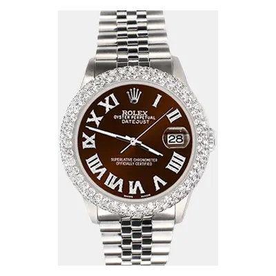 Rolex datejust 4.6ct dome diamond bezel chocolate roman dial steel Wristwatch