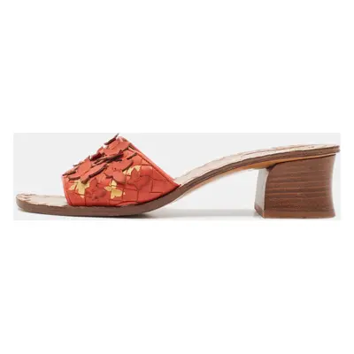 Bottega Veneta Orange Intrecciato Leather Butterfly Applique Ravello Sandals Size