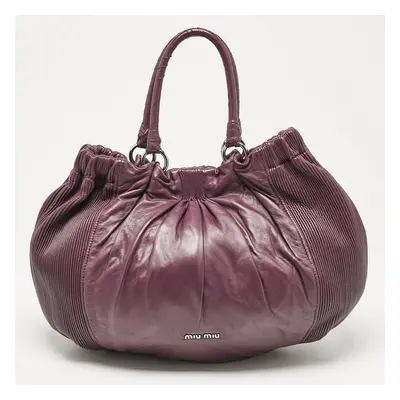 Miu Miu Purple Leather Pleated Hobo