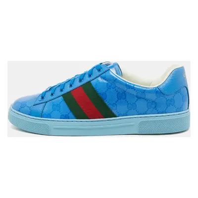 Gucci Blue GG Crystal Canvas Web Detail Ace Low Top Sneakers Size