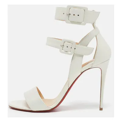 Christian Louboutin Iridescent White Leather Multipot Ankle Strap Sandals Size 38.5